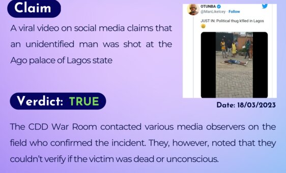 A viral video on social media claims that an unidentified man was shot at the Ago palace of Lagos state.