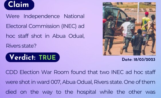 Were Independence National Electoral Commission (INEC) ad hoc staff shot in Abua Odual, Rivers state.