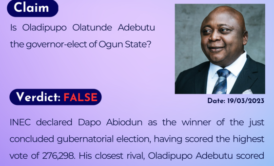 Is Oladipupo OLatunde Adebutu the governor-elect of Ogun state?