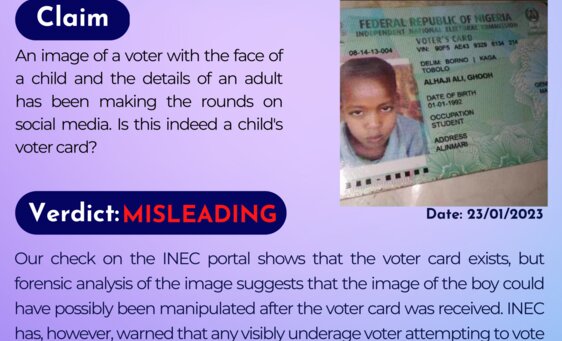 An image of a voter with the face of a child and the details of an adult has been making the rounds on social media. is this indeed a child's voter card?