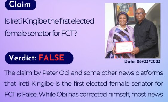 Is Ireti Kinigbe the first elected female senator for FCT?