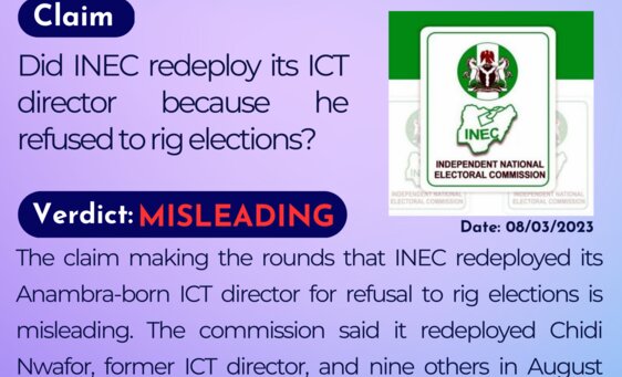 Did INEC redeploy its ICT director because he refused to rig elections?