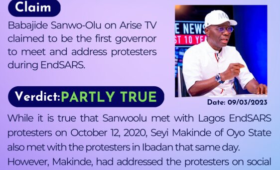 Babajide Sanwo-Olu on Arise TV claimed to be the first governor to meet and address protesters during ENDSARS.