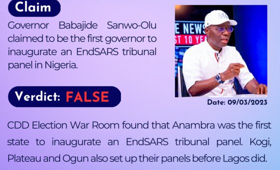 Governor Babajide Sanwo-Olu claimed to be the first governor to inaugurate an ENDSARS tribunal panel in Nigeria.