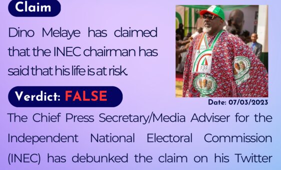 Dino Melaye has claimed that INEC chairman has said that his life is at risk.