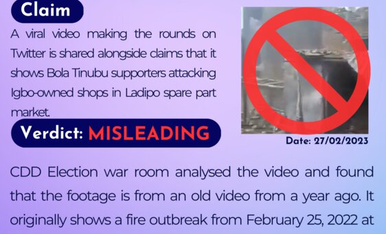 A viral video making the rounds on Twitter is shared alongside claims that it shows Bola Tinubu supporters attacking Igbo-owned shops in Ladipo spare part market.