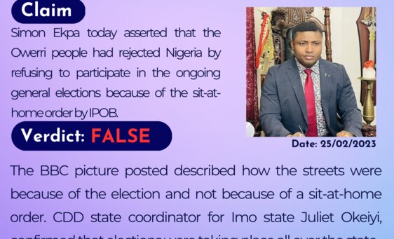 Simon Ekpa today asserted that the Owerri people had rejected Nigeria by refusing to participate in the ongoing general elections because of the sit-at-home order by IPOB.