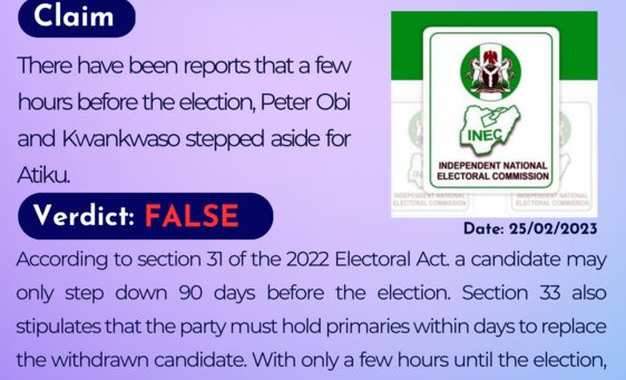 There have been reports that a few hours before the election, Peter Obi and Kwankwaso stepped aside for Atiku.