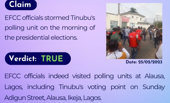 EFCC officials stormed Tinubu's polling unit on the morning of the presidential elections.