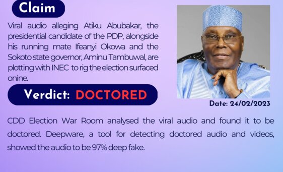 Viral audio alleging Atiku Abubakar, the presidential candidate of the PDP, alongside his running mate Ifeanyi Okowa and the Sokoto state governor, Aminu Tambuwal, are plotting with INEC to rig the election surfaced online.